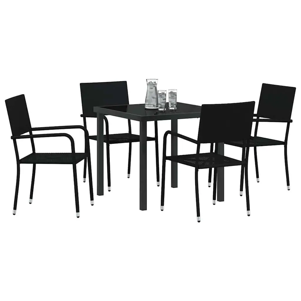 Outdoor Dining Set 5 Piece Black Poly Rattan Garden Furniture with Cushion