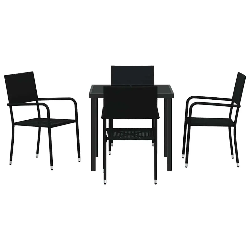 Outdoor Dining Set 5 Piece Black Poly Rattan Garden Furniture with Cushion