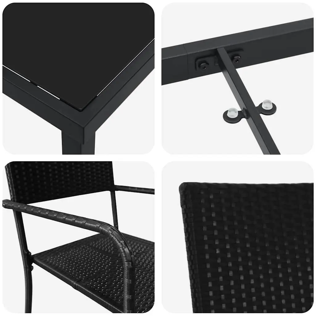 Outdoor Dining Set 5 Piece Black Poly Rattan Garden Furniture with Cushion