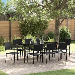 Outdoor Dining Set 9 Piece Black Poly Rattan Garden Furniture with Cushions