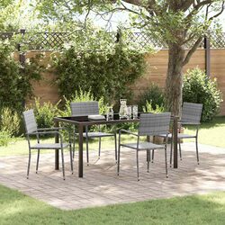 Outdoor Dining Set 5 Pieces Grey Poly Rattan Garden Furniture Tempered Glass