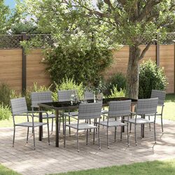 Garden Dining Set 9 Piece Outdoor Furniture with Cushion Grey Poly Rattan