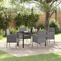 Garden Dining Set 5 Piece Outdoor Furniture Poly Rattan Glass Top Table Chairs