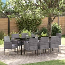 Garden Dining Set 9 Pieces Outdoor Furniture Grey Poly Rattan Glass Table Chairs