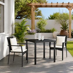Outdoor Dining Set 3 Pieces Garden Furniture Black Poly Rattan Tempered Glass