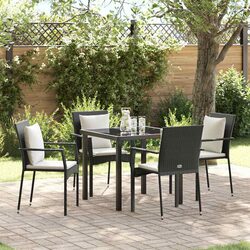 Garden Dining Set 5 Piece Outdoor Furniture Black Poly Rattan Tempered Glass