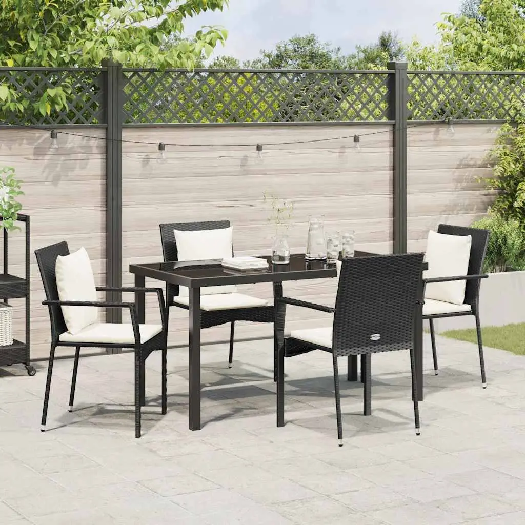 Outdoor Dining Set 5 Piece Garden Furniture Black Poly Rattan Tempered Glass