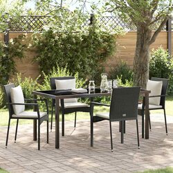Garden Dining Set 5 Pieces Black Outdoor Furniture Table Chairs with Cushion