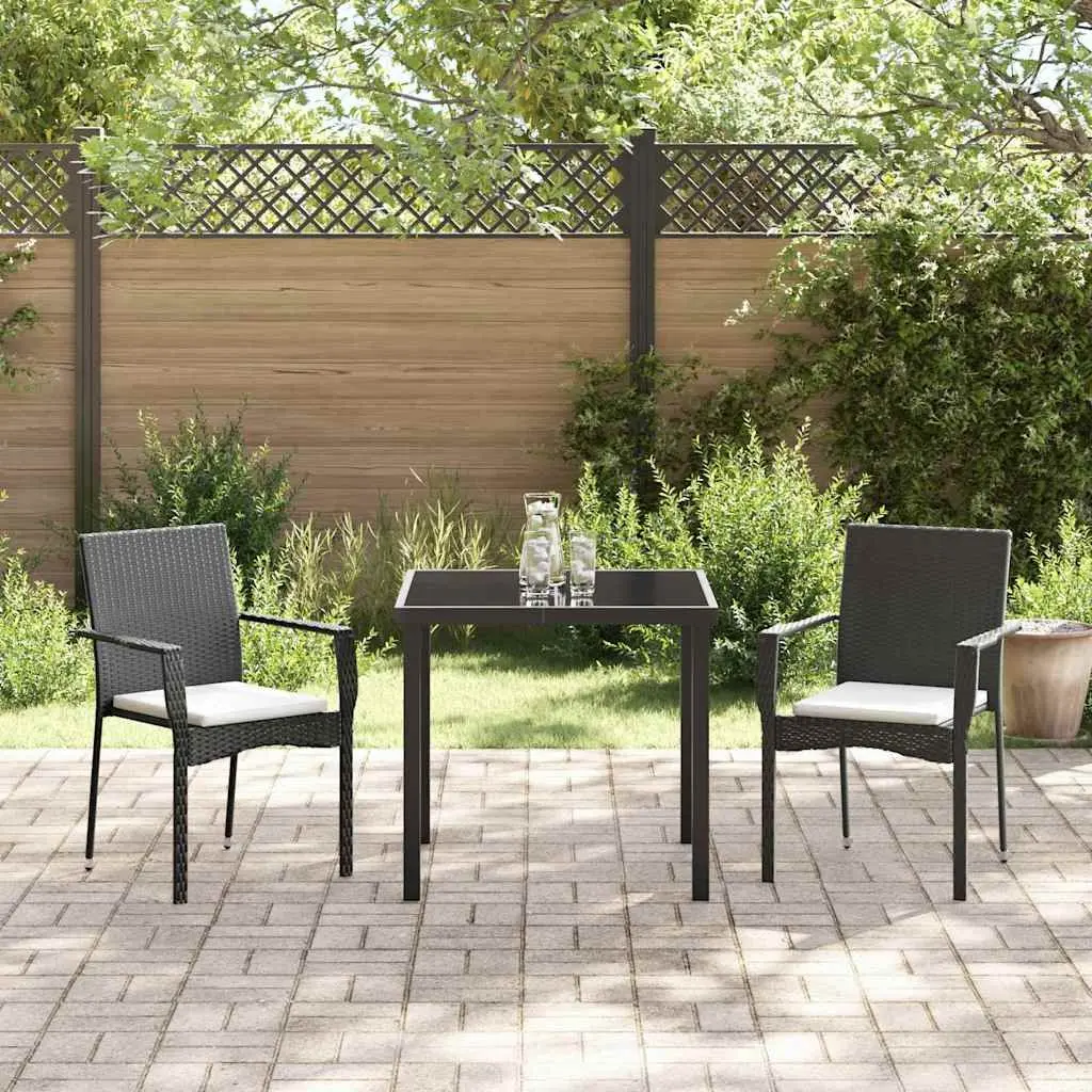 Garden Dining Set 3 Pieces Outdoor Furniture Black Poly Rattan with Cushion