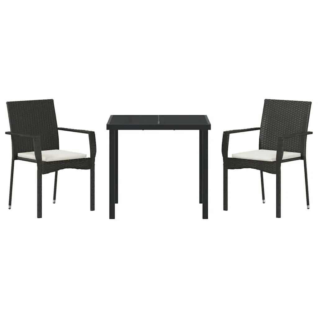 Garden Dining Set 3 Pieces Outdoor Furniture Black Poly Rattan with Cushion