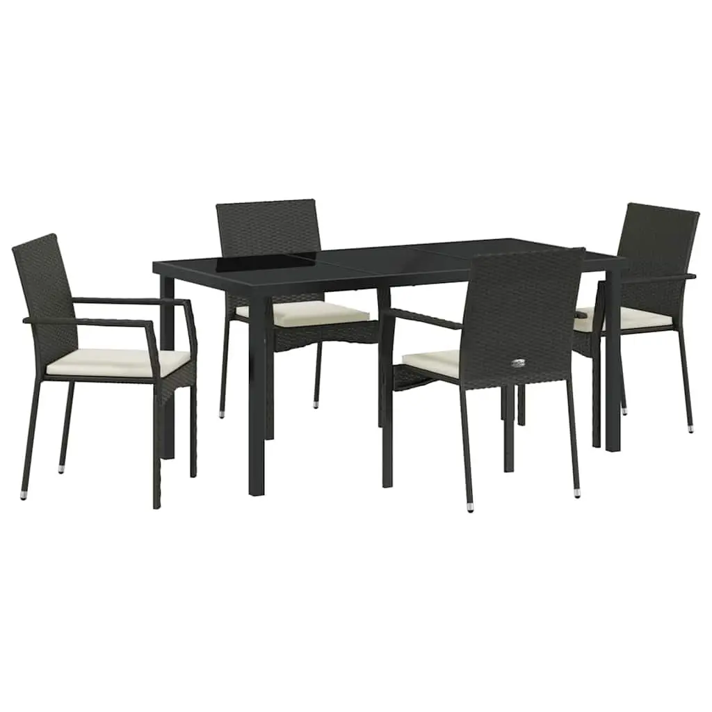 Garden Dining Set 5 Piece Tempered Glass Table Black Outdoor Furniture with Cushions