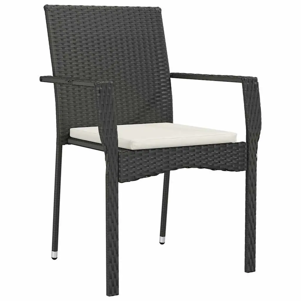 Garden Dining Set 5 Piece Tempered Glass Table Black Outdoor Furniture with Cushions
