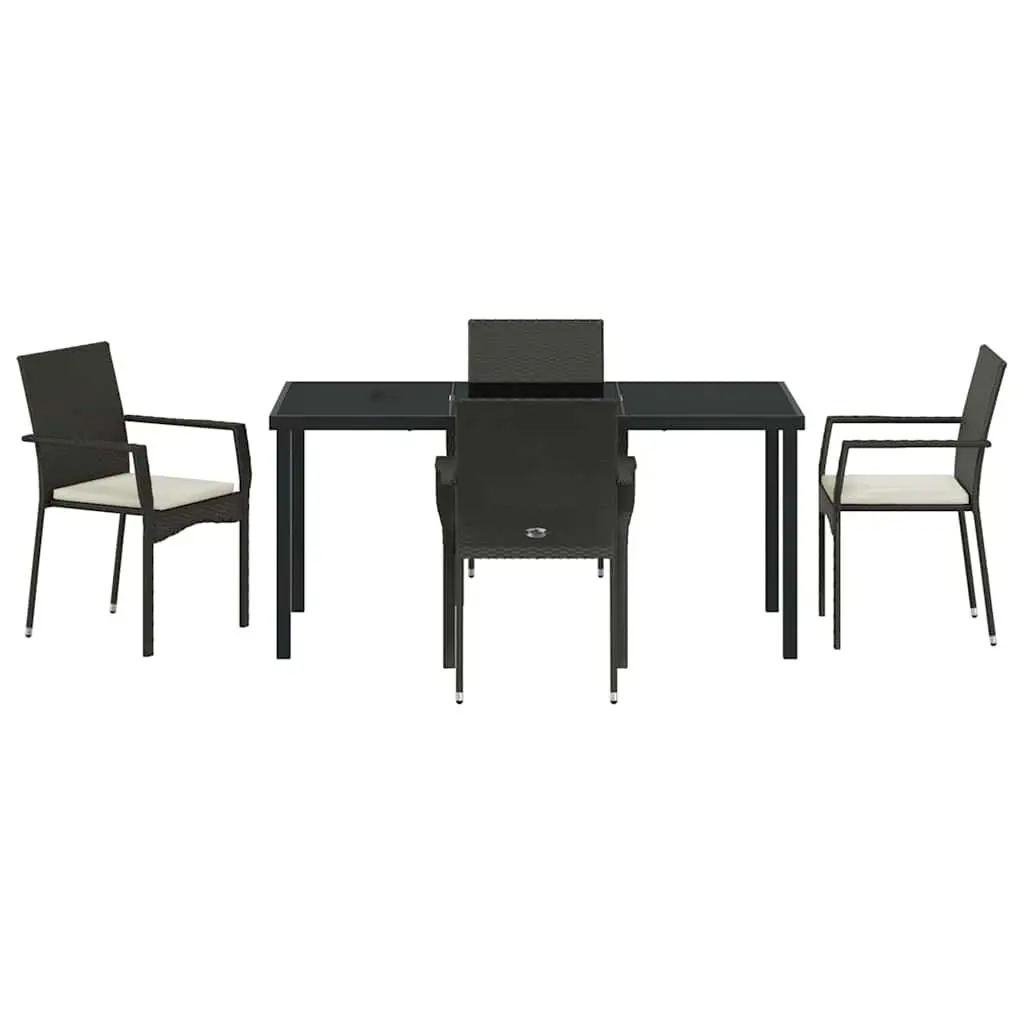 Garden Dining Set 5 Piece Tempered Glass Table Black Outdoor Furniture with Cushions