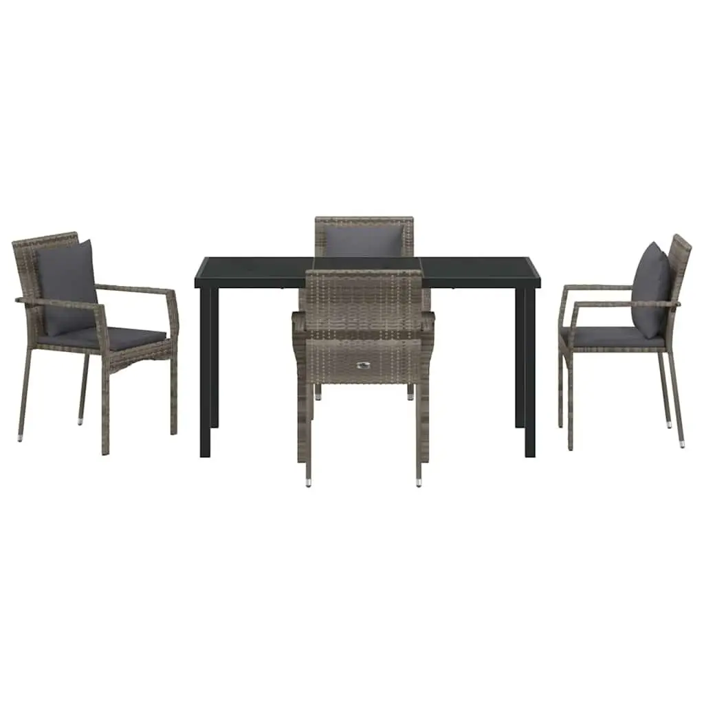 Garden Dining Set 5 Piece Outdoor Furniture Tempered Glass Table Cushioned Seats Grey