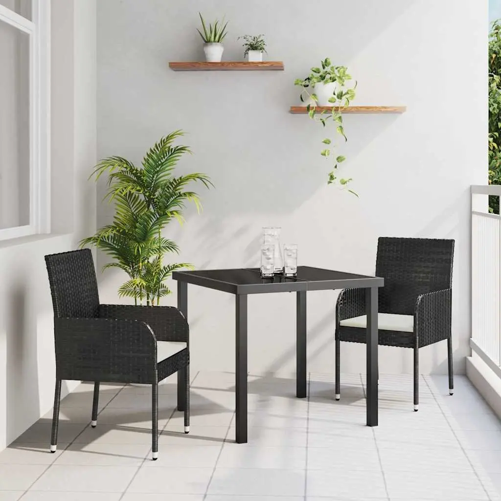 Garden Dining Set 3 Pieces Outdoor Furniture Patio Table Chairs Cushion Black