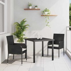 Garden Dining Set 3 Pieces Outdoor Furniture Patio Table Chairs Cushion Black