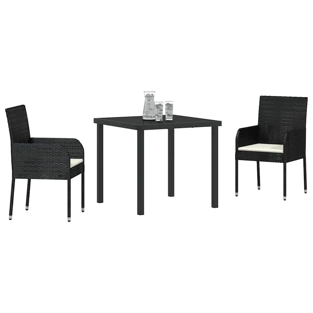 Garden Dining Set 3 Pieces Outdoor Furniture Patio Table Chairs Cushion Black