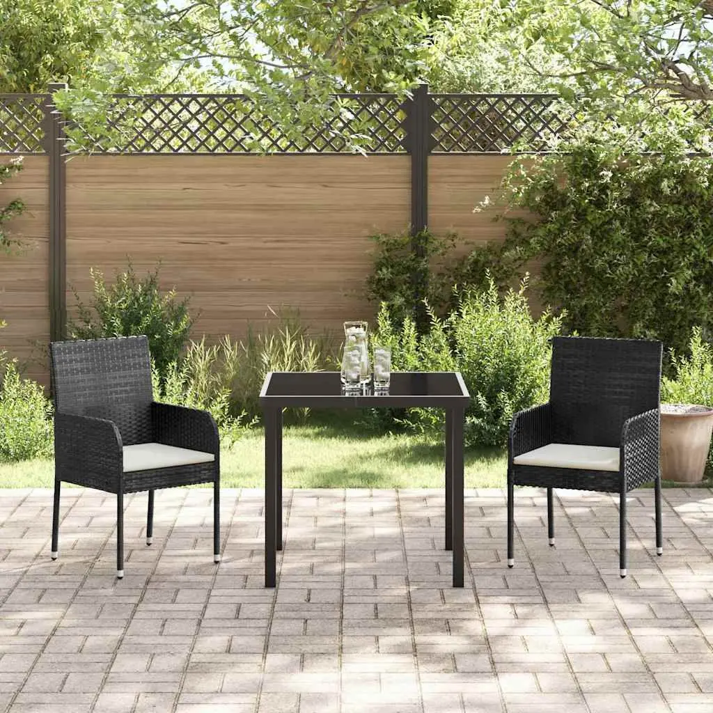 Garden Dining Set 3 Pieces Outdoor Furniture Patio Table Chairs Cushion Black