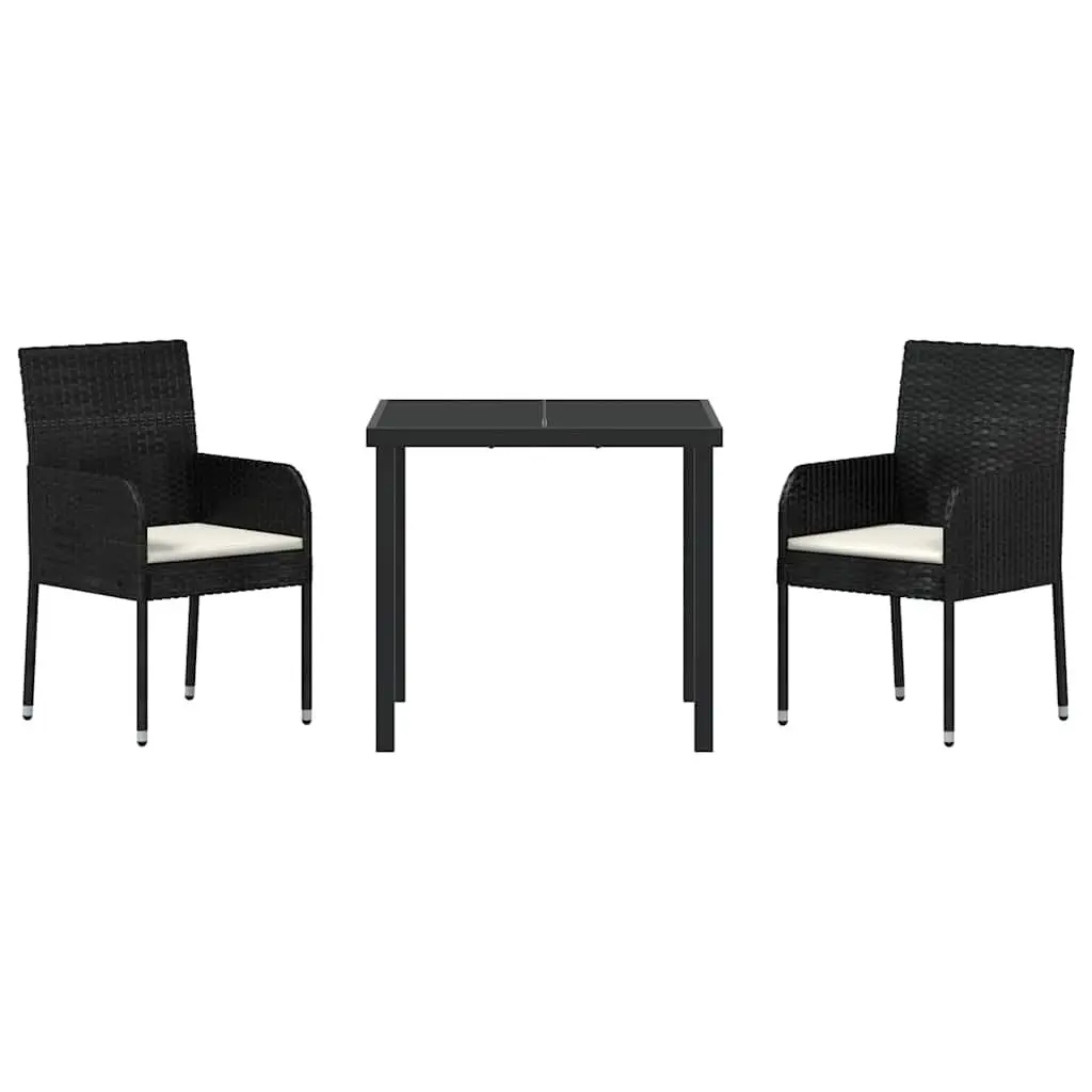 Garden Dining Set 3 Pieces Outdoor Furniture Patio Table Chairs Cushion Black
