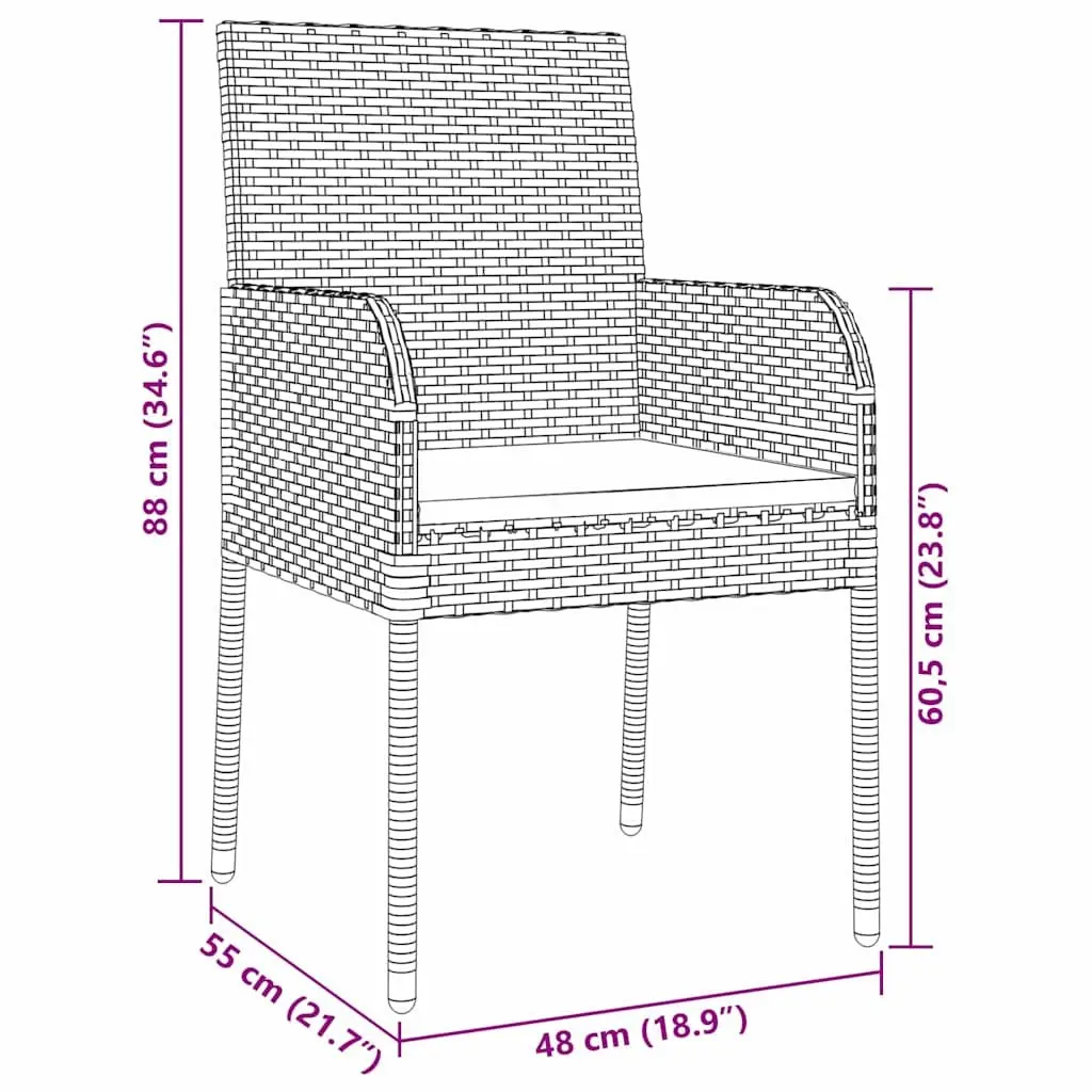 Garden Dining Set 3 Pieces Outdoor Furniture Patio Table Chairs Cushion Black