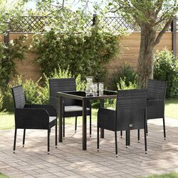 Garden Dining Set 5 Piece Outdoor Furniture Poly Rattan Black with Cushions