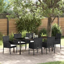 Garden Dining Set 7 Piece Outdoor Furniture Table Chairs with Cushions Black
