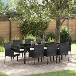 Garden Dining Set 9 Piece Outdoor Furniture Black Poly Rattan with Cushions
