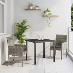 Garden Dining Set 3 Piece Outdoor Furniture Grey Poly Rattan Tempered Glass