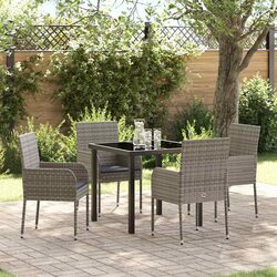 Garden Dining Set 5 Piece Outdoor Furniture Grey Poly Rattan Cushioned Seats