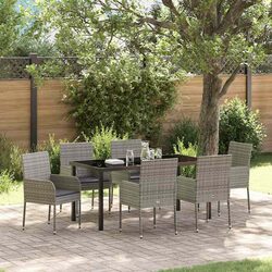 Garden Dining Set 7 Piece Outdoor Furniture Grey Poly Rattan with Cushions