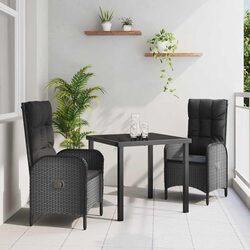 Outdoor Dining Set 3 Piece Garden Furniture Black Poly Rattan Cushion Patio