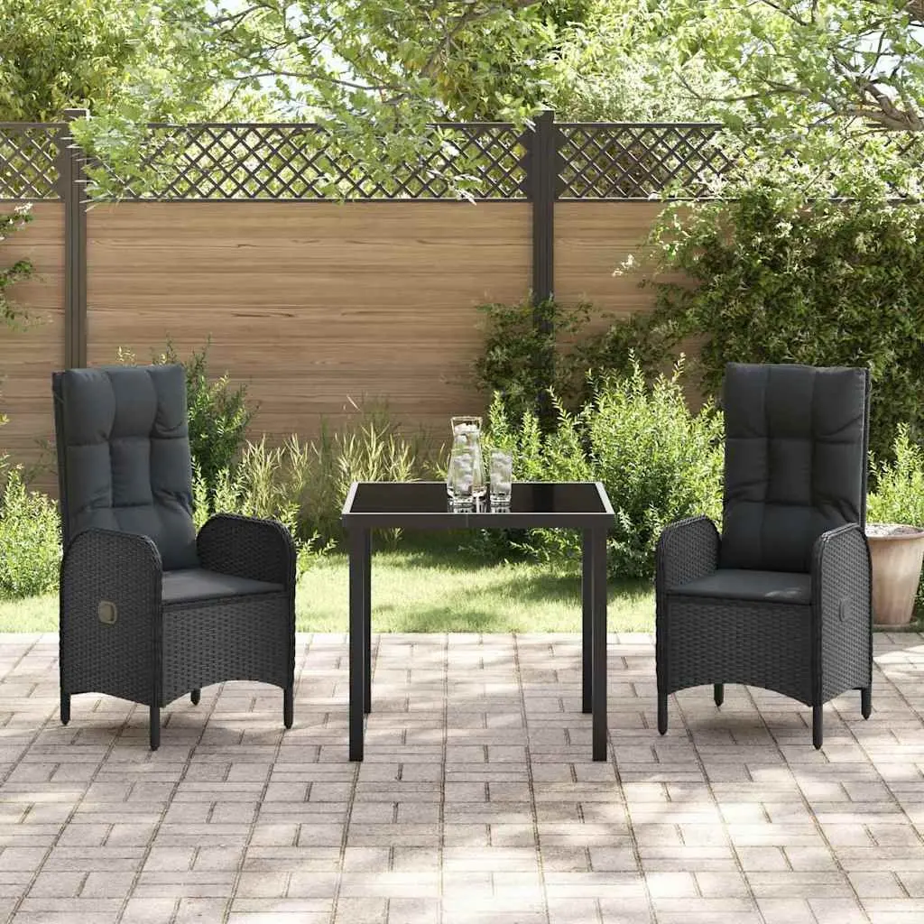 Outdoor Dining Set 3 Piece Garden Furniture Black Poly Rattan Cushion Patio