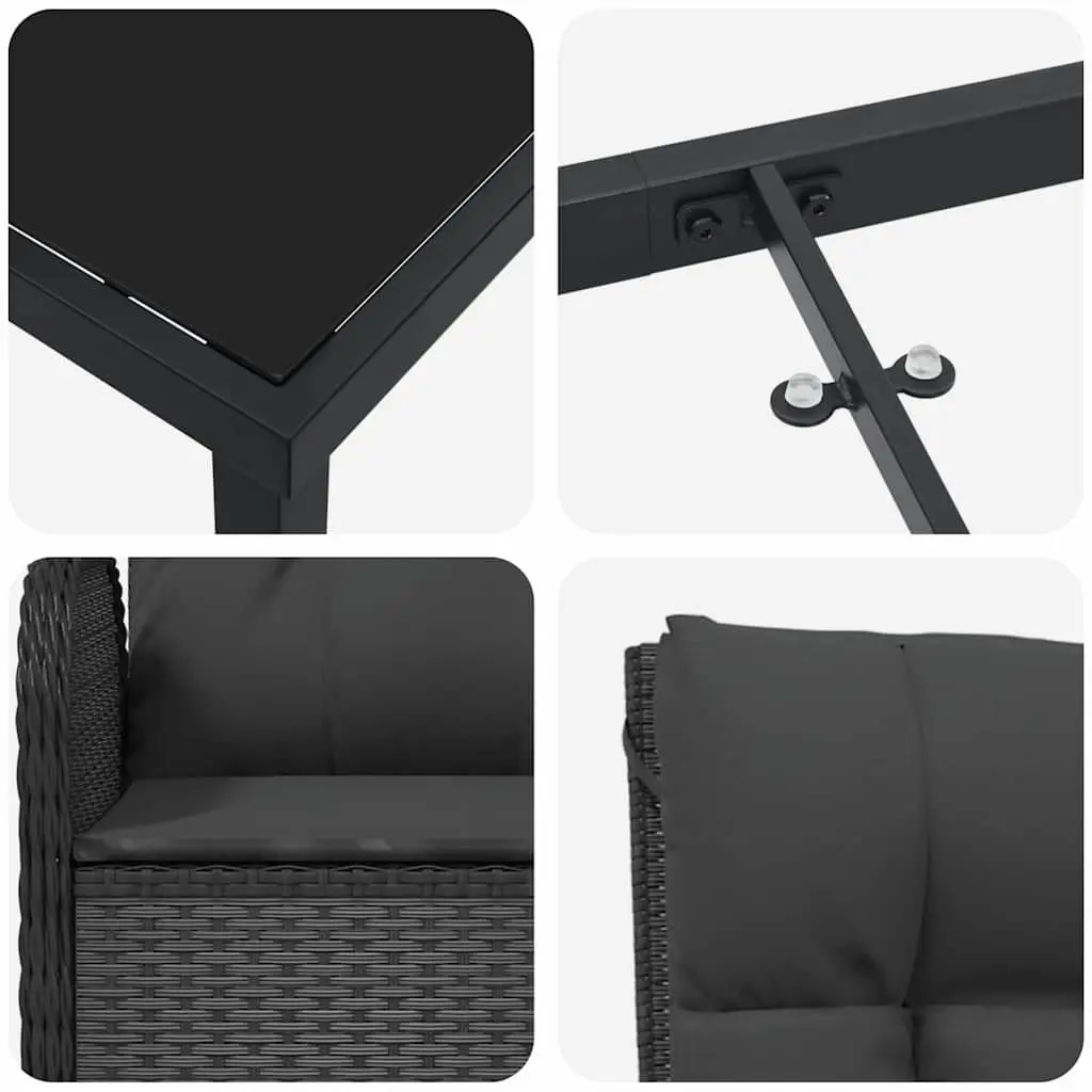 Outdoor Dining Set 3 Piece Garden Furniture Black Poly Rattan Cushion Patio