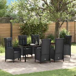 Outdoor Garden Dining Set 7 Piece Patio Furniture Black Poly Rattan with