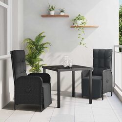 Garden Dining Set 3 Pieces Outdoor Furniture Poly Rattan Black with Cushions