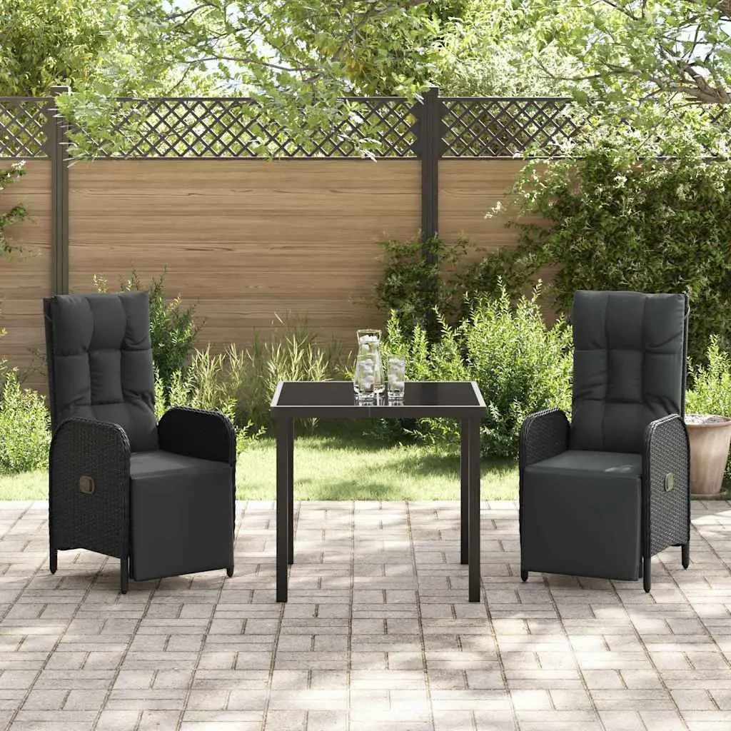 Garden Dining Set 3 Pieces Outdoor Furniture Poly Rattan Black with Cushions