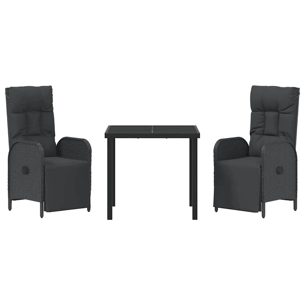 Garden Dining Set 3 Pieces Outdoor Furniture Poly Rattan Black with Cushions