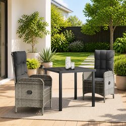 Garden Dining Set 3 Piece Outdoor Furniture Grey Poly Rattan with Cushions