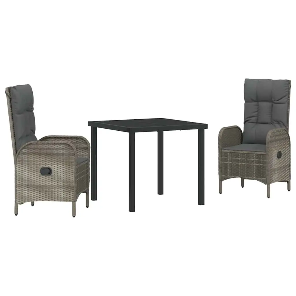 Garden Dining Set 3 Piece Modern Outdoor Furniture Grey Poly Rattan with Cushions