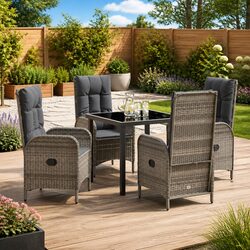 Garden Dining Set 5 Pieces Outdoor Patio Furniture Grey Poly Rattan with