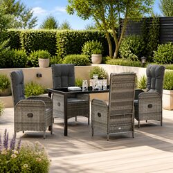 Garden Dining Set Outdoor 5 pcs Grey Poly Rattan Cushion Patio Furniture