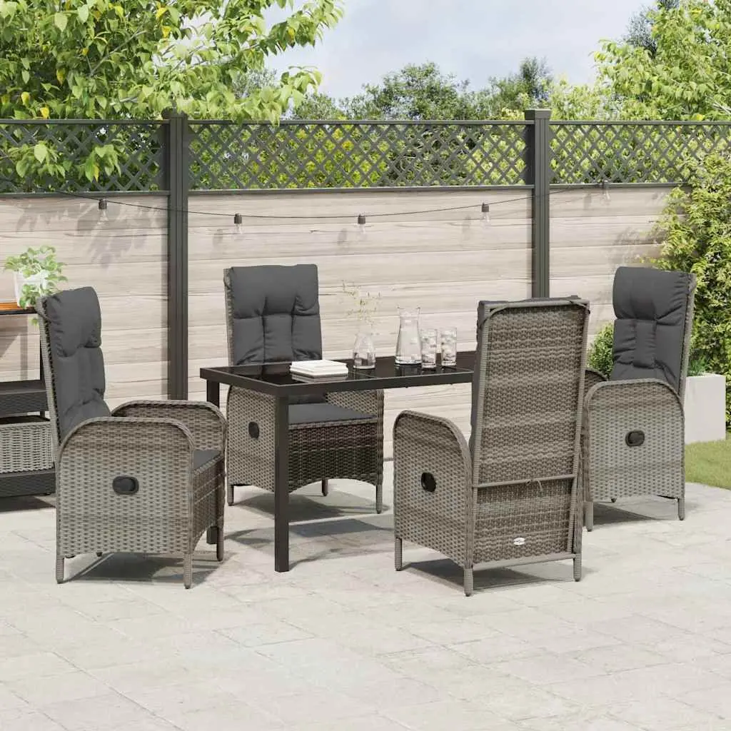 Garden Dining Set 5 Piece Outdoor Grey Poly Rattan Cushion Patio Furniture