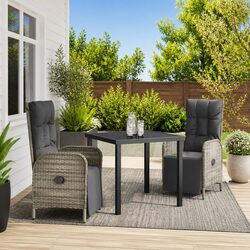 Garden Dining Set 3 Piece Outdoor Furniture Poly Rattan Grey Patio Chairs Table