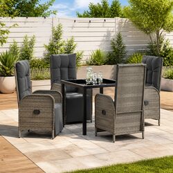 Garden Dining Set 5 Pieces Outdoor Furniture Poly Rattan Grey with Cushions