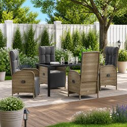Garden Dining Set 5 Pcs Outdoor Furniture Poly Rattan Grey Patio Chairs Table