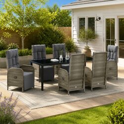 Garden Dining Set 7 Pieces Outdoor Furniture Poly Rattan Seats with Cushions
