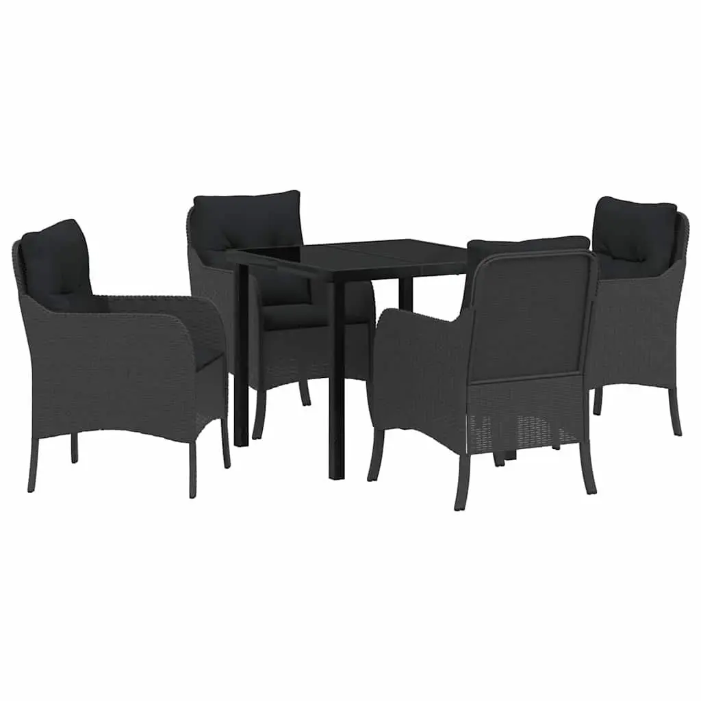 Garden Dining Set 5 Piece Outdoor Furniture Black Poly Rattan with Cushions