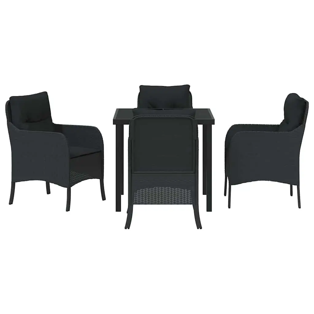 Garden Dining Set 5 Piece Outdoor Furniture Black Poly Rattan with Cushions