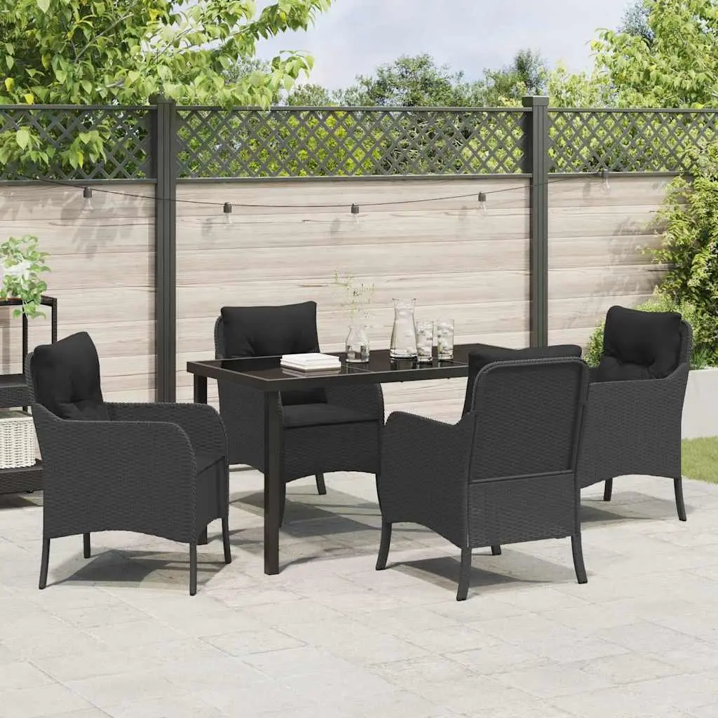 Outdoor Dining Set 5 Piece Garden Furniture Black Poly Rattan with Cushions