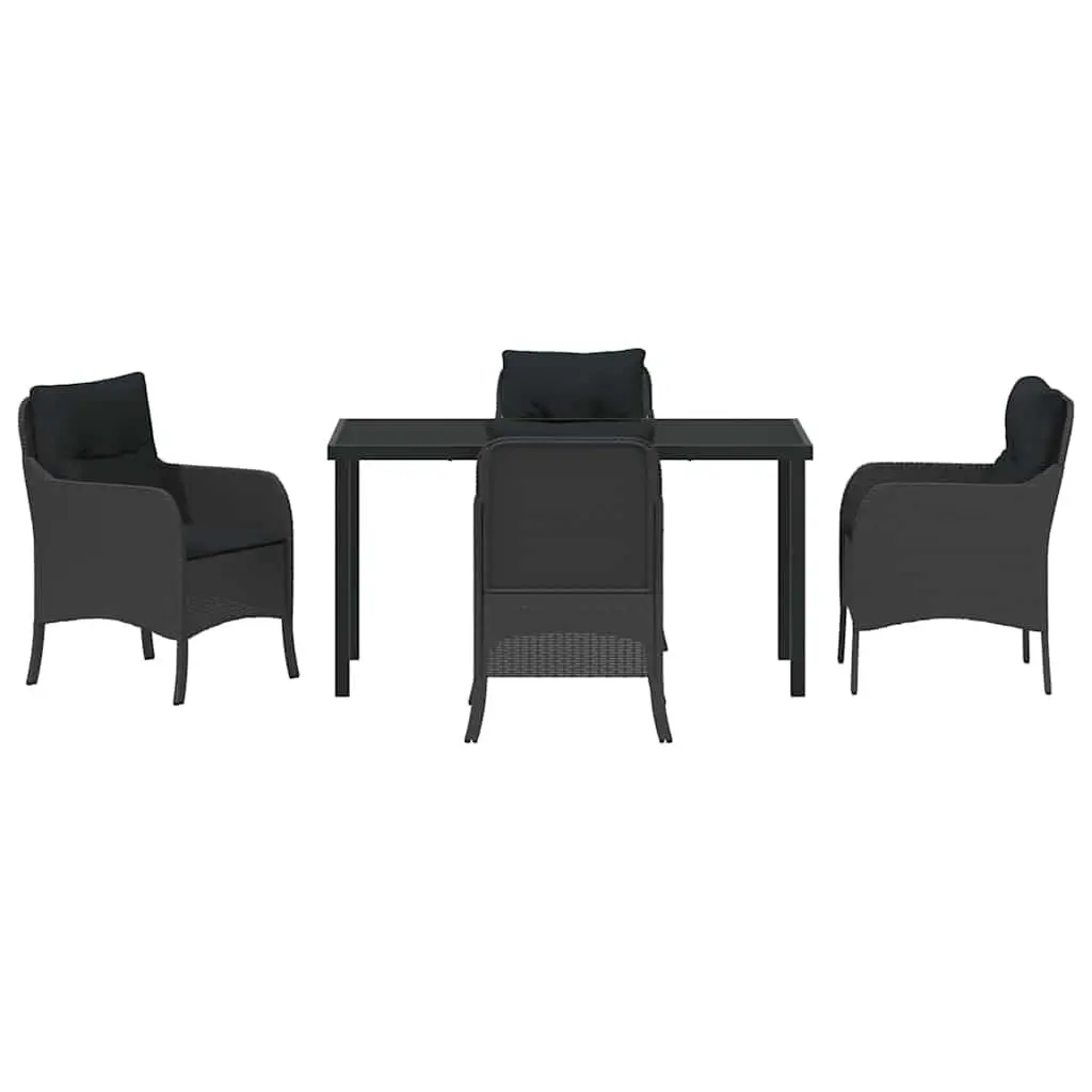 Outdoor Dining Set 5 Piece Garden Furniture Black Poly Rattan with Cushions